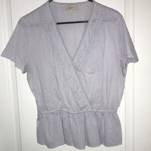LOFT Women's Blue Eyelet  Wrap Top